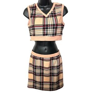 SHEIN Plaid Sleeveless V-neck Mini Skirt Set